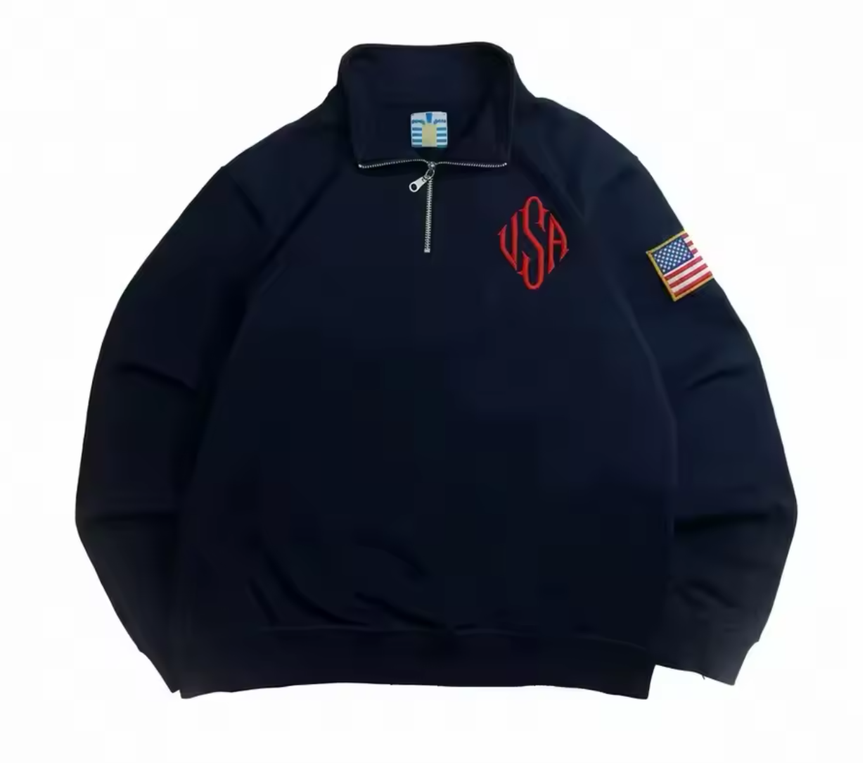 Jeffery Epstein Quarter Zip Navy Blue Mens Y2K